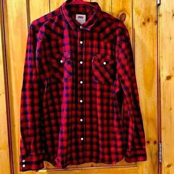 Levi red/black checkered cotton long sleeve - Picture 1 of 8